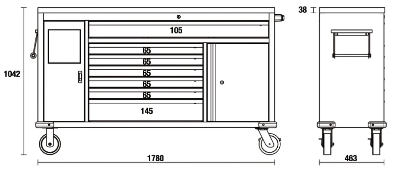 Beta C45PRO 2.0 MWS — Work Station Roller Cabinet with 7 Drawers & Integrated Waste Bin - Image 3