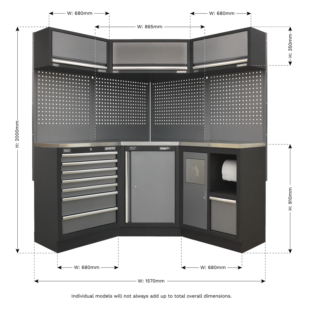 Superline PRO® 1.55m Corner Modular Storage System with Choice of Worktop - Image 21