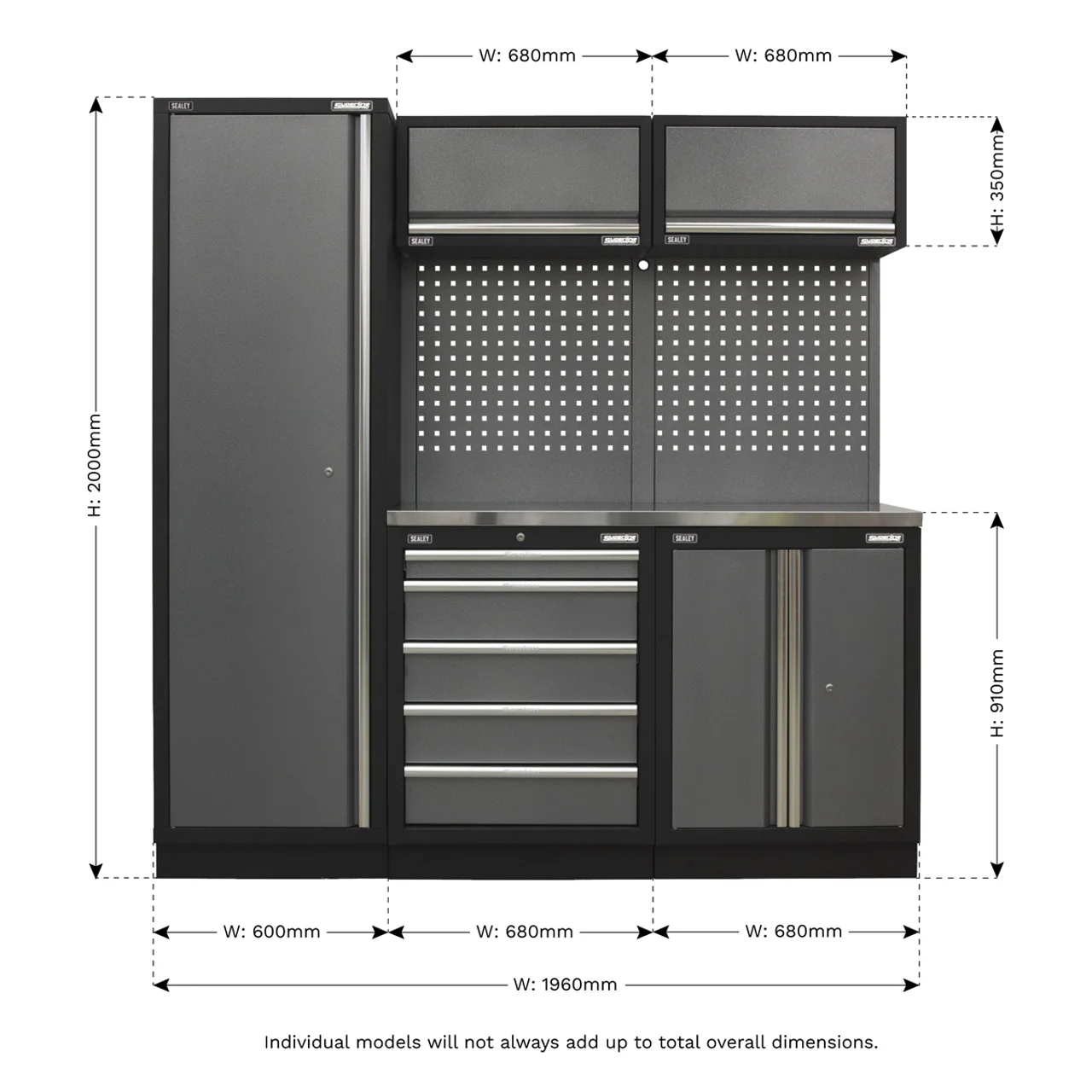 Superline PRO® 1.96m Modular Storage System – Wood or Stainless Steel Worktop | Heavy-Duty Garage & Workshop Cabinets - Image 12