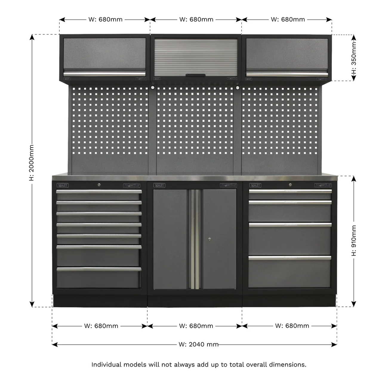 Superline PRO® 2.04m Modular Storage System – Wood or Stainless Steel Worktop | Heavy-Duty Garage & Workshop Cabinets - Image 12