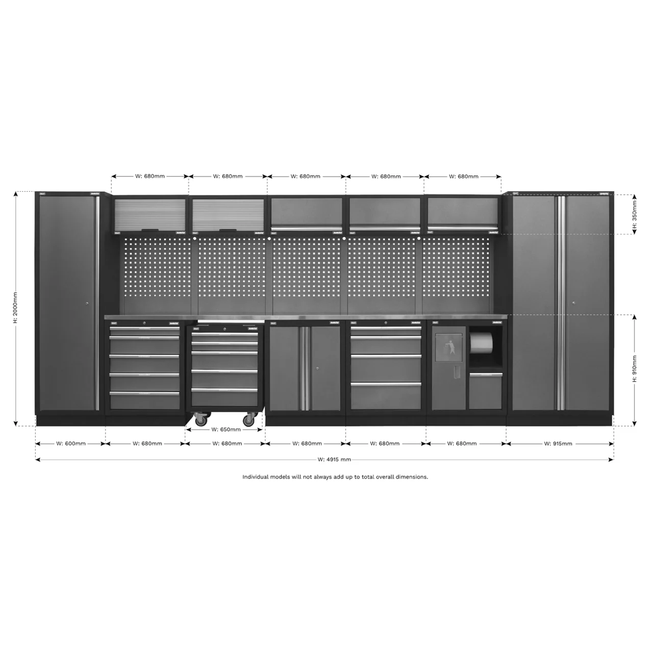 Superline PRO® 4.92m Modular Storage System – Wood or Stainless Steel Worktop | Professional Garage & Workshop Cabinets - Image 18